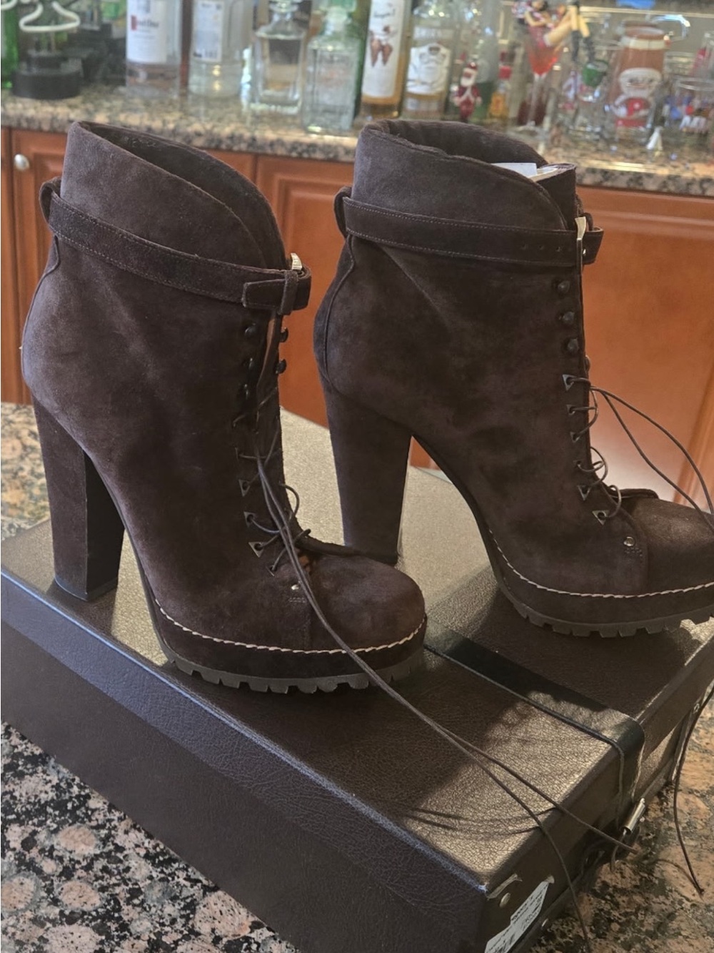 Alaia Dark Brown Suede Lace-Up Platform Ankle Boots